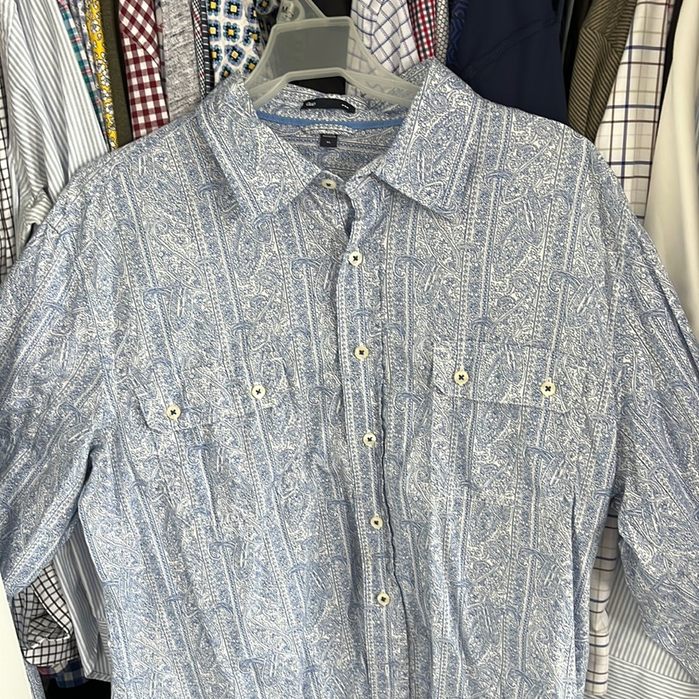 Blue and White Paisley Button Down - size XL
